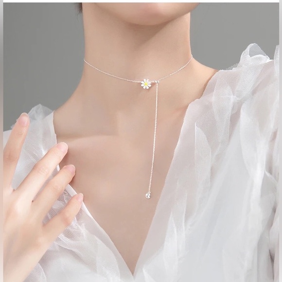 Flower Daisy sterling silver necklace adjustable design floral jewelry - Picture 6 of 9